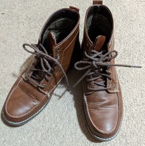 Faux Leather Brown Lace Up Boots